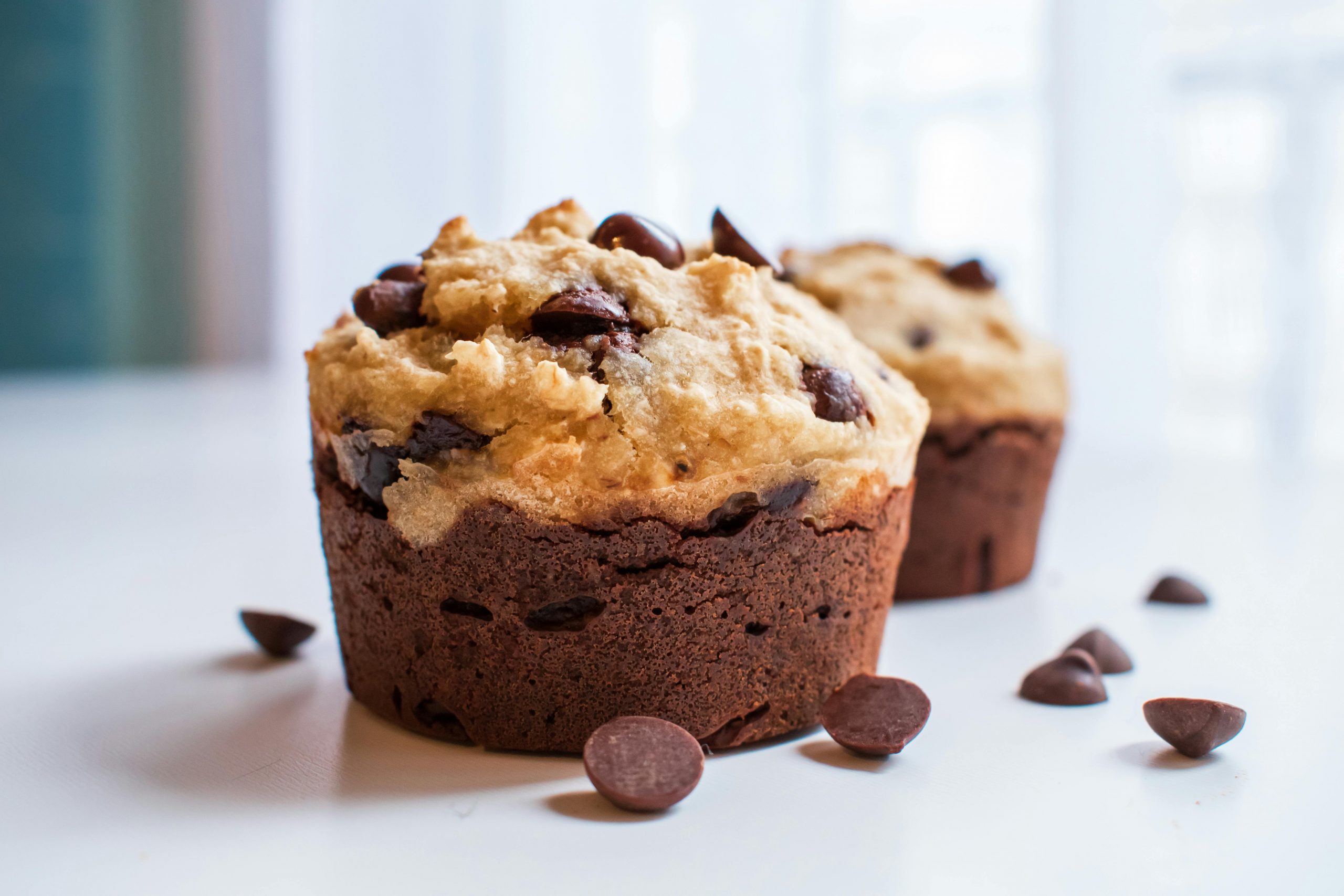 two muffins with chocolate chips