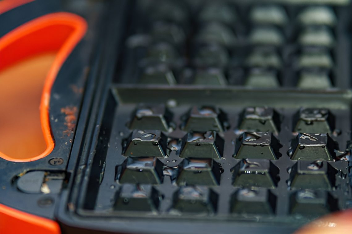 close-up of a wet waffle maker
